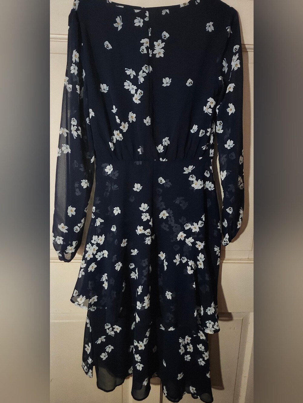 Banana Republic Navy Floral Long-Sleeve Tiered Dress